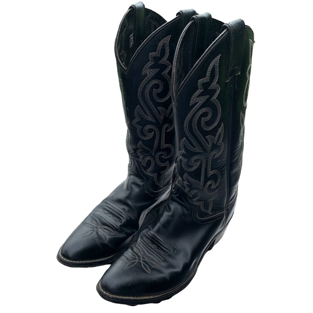Justin London Cowboy Boots Mens Black Leather Western Boots Style 1409 Size 8.5D
